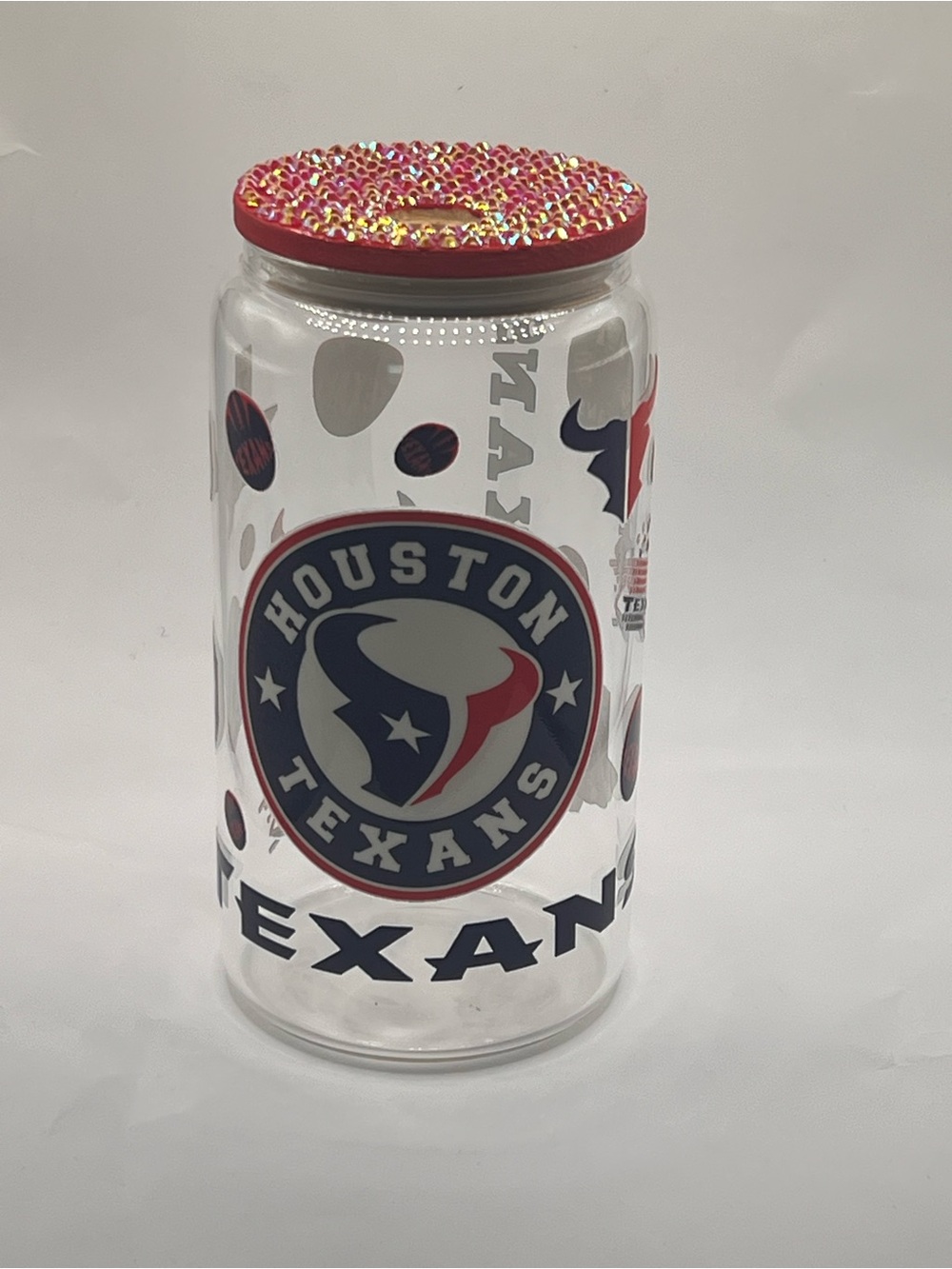 Houston Texans Clear Glass Canister with Decorative Lid - Red, Blue, White